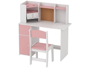 Bureau enfant avec chaise, table d'étude, support de tablette réglable, porte-stylos, 5-12 ans, panneau en liège, rose