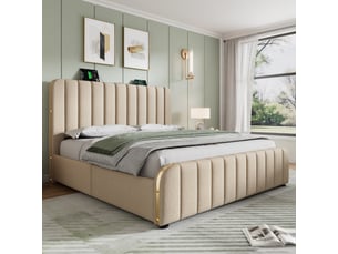 Lit 2 places 160x200 cm <strong>REDOM</strong> <strong></strong> coloris beige