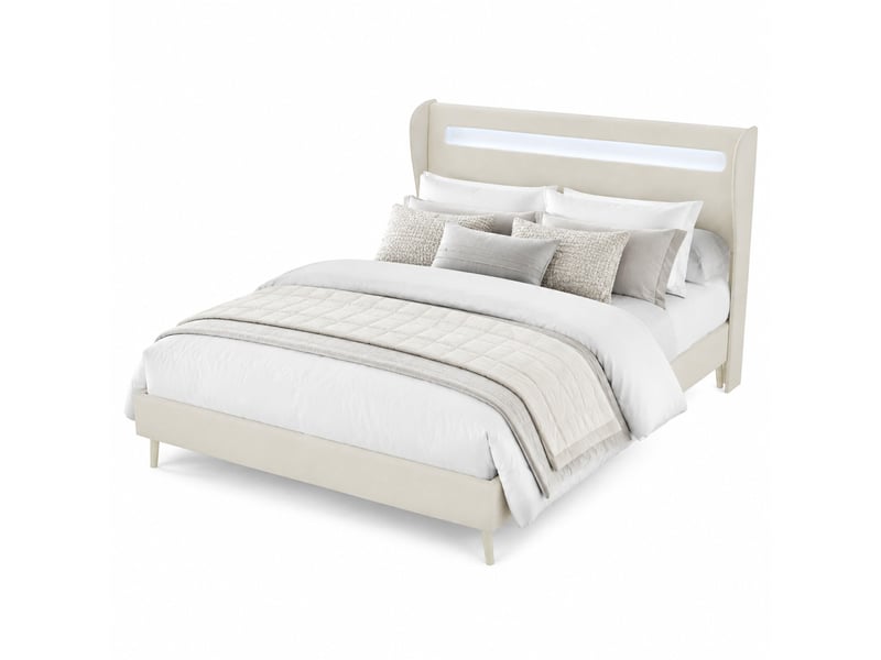  Lit adulte 140x200 cm en tissu beige avec led réglable, sans rangement  - Conforama A