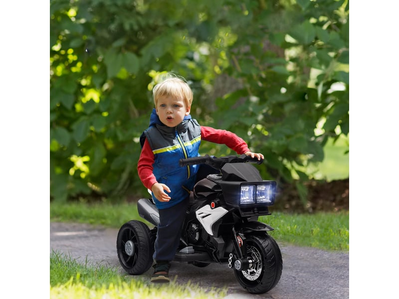 Moto électrique pour enfants avec lumières, klaxon, musique, pneus larges, vitesse de 3 kmh, noire - Conforama C