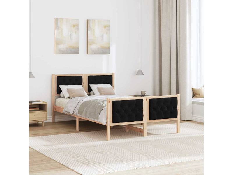 Lit double- lit adulte - cadre de lit avec tête de lit noir 120 x 190 cm pin massif - Conforama C