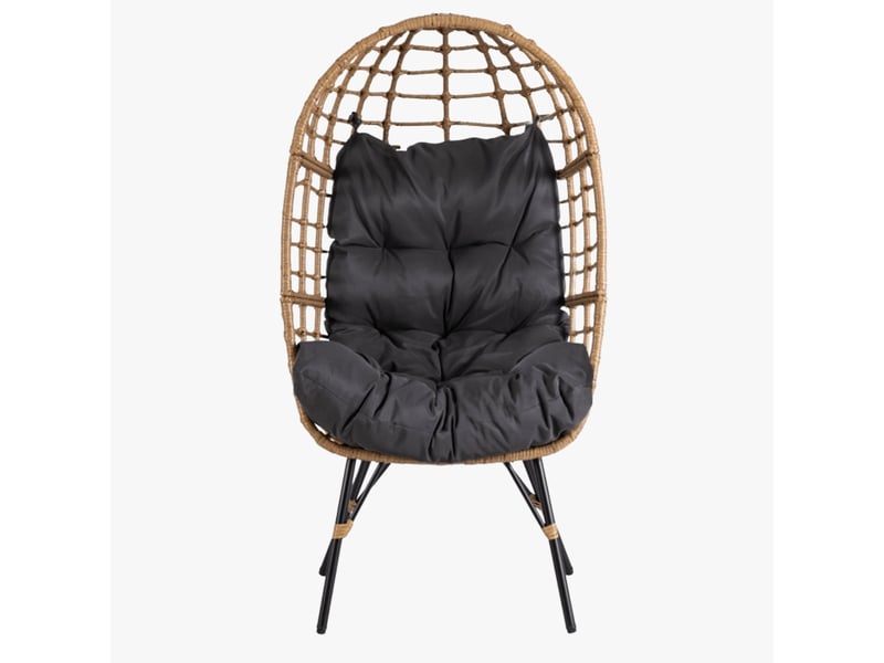  Fauteuil de jardin couleur bois et gris foncé pieds en métal noir  - Conforama C