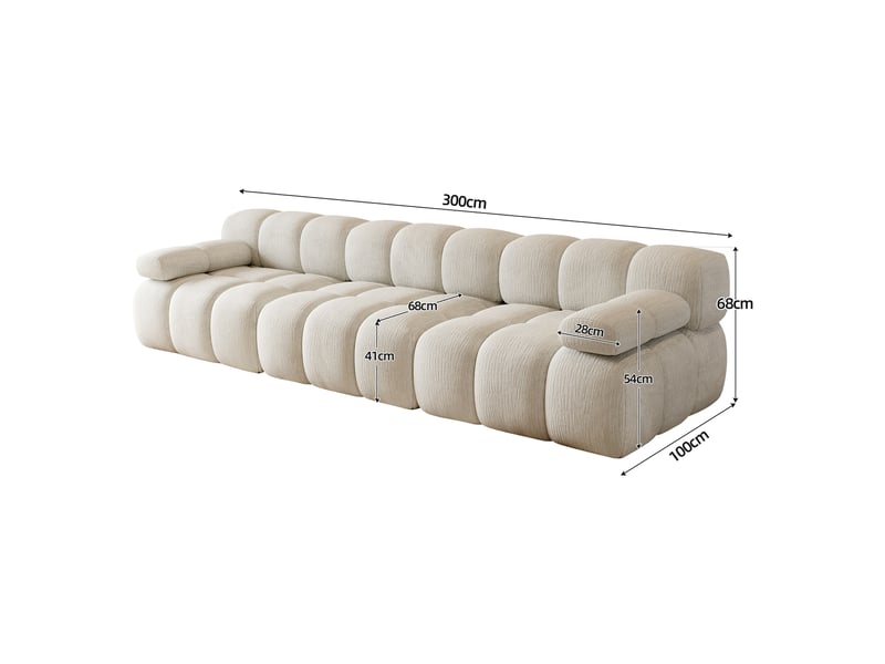  Canapé compressé 3 places 300x100x68 cm sans structure, sans montage, mousse haute résilience, assise profonde, tissu chenille blanc  - Conforama D