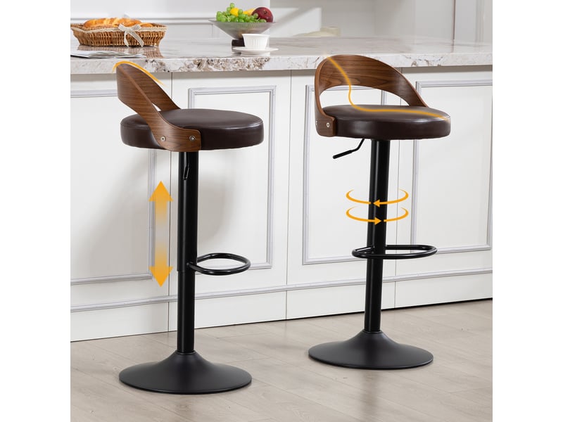  Lot de 2 tabourets de bar réglables - 42,5 x 42 x 77-98 cm - siège pivotant à 360° en cuir pu - bois de noyer - noyer  - Conforama B