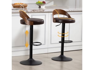 Lot de 2 tabourets de bar réglables - 42,5 x 42 x 77-98 cm - siège pivotant à 360° en cuir pu - bois de noyer - noyer