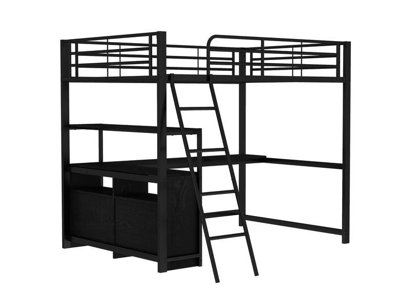 Lit mezzanine noir 140x200 cm avec bureau en l et tiroirs de rangement - Conforama D