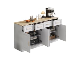 Buffet 140 cm blanc et chêne avec 4 tiroirs et 4 portes - enfilade style maison de campagne moderne