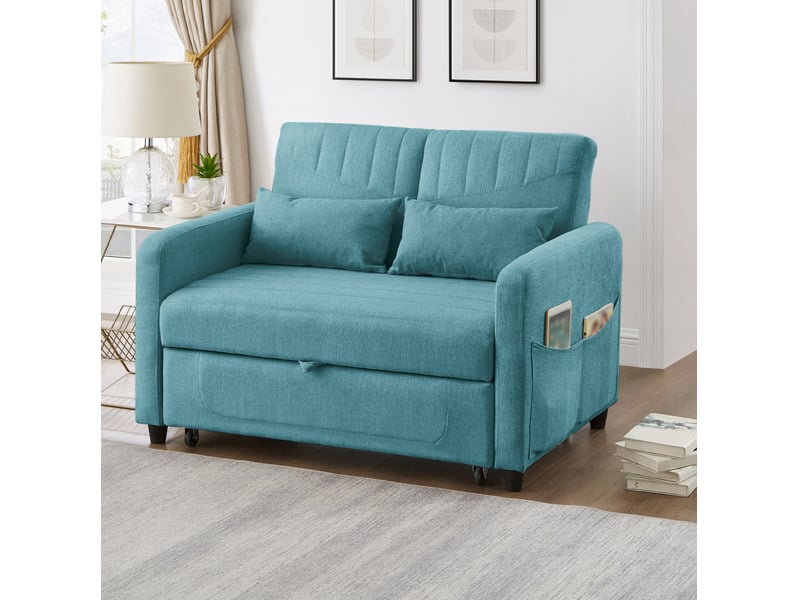  Canapé-lit 2 places modenvie convertible 114 x 77 x 82,5 cm bleu-vert antique  - Conforama D