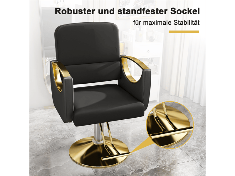  Fauteuil de coiffure hydraulique 54 x 50 x 84-94 cm – réglable à 360° avec base dorée et gummiring – cuir - noir et or  - Conforama D