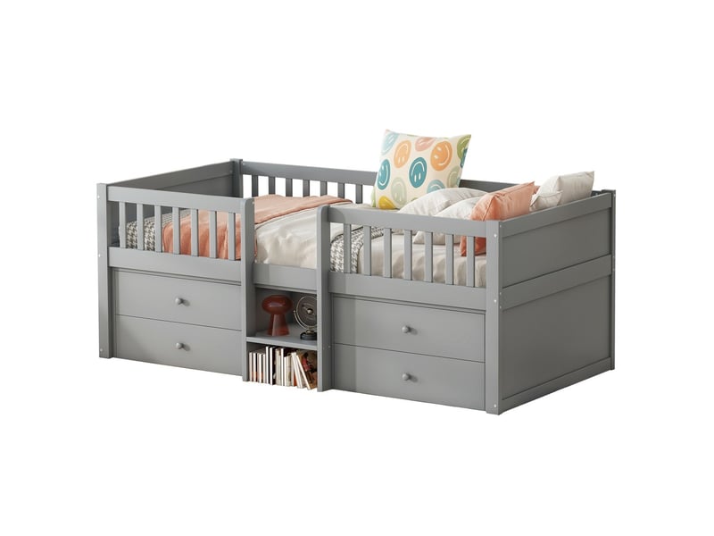 Lit mi-hauteur 90x200cm 4 tiroirs barriere echelle pin gris sans matelas - Conforama E