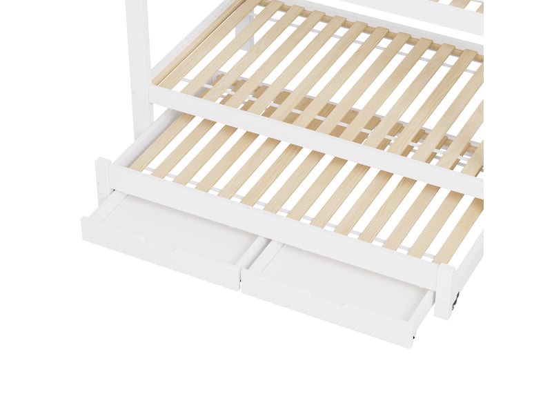  Lit superposé 3 places 90 × 200 cm et 90 × 190 cm, 2 tiroirs, escalier rangement et armoire, sans matelas, blanc  - Conforama E