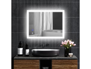 Miroir mural lumineux led de salle de bain 80 x 60 cm 3 couleurs luminosité réglable interrupteur tactile transparent