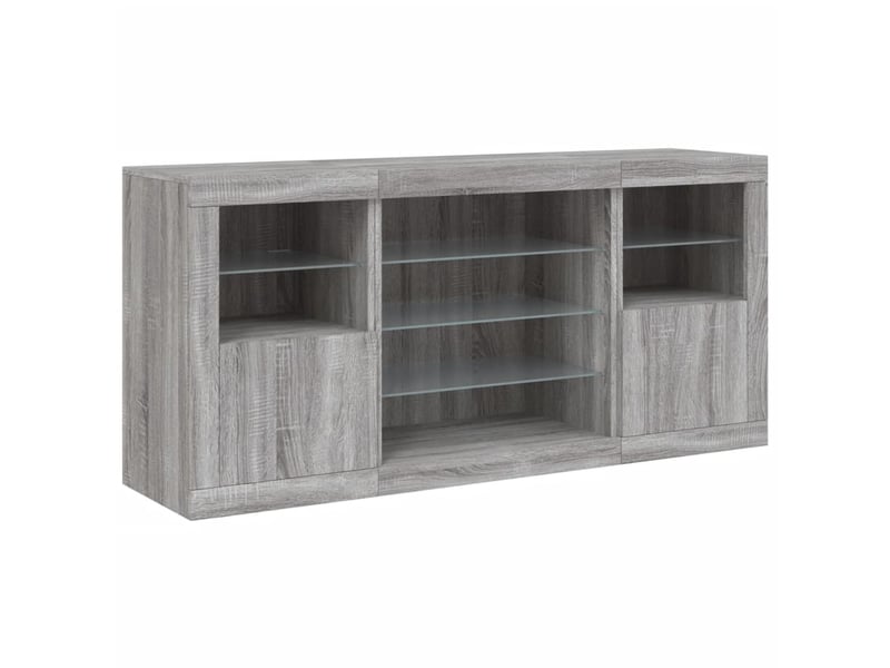 Buffet - bahut - meuble de rangement avec lumières led sonoma gris 142,5x37x67 cm - Conforama E