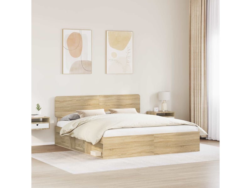  Lit double- lit adulte -  cadre de lit avec tête de lit sonoma 200 x 200 cm pin massif  - Conforama B