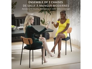 Lot de 2 chaises de salle à manger avec pieds en acier, gris et effet bois naturel, dossier incurvé et assise rembourrée