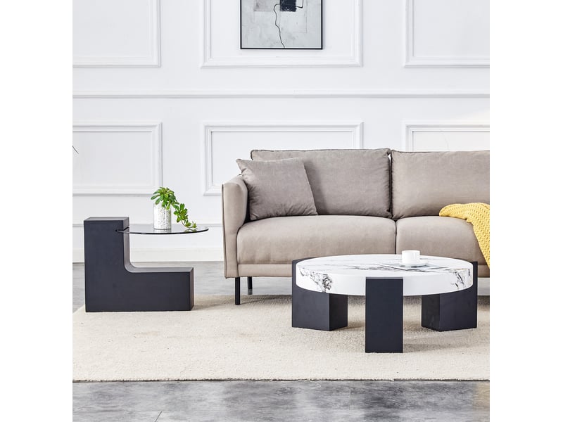  Tables basses gigognes ø 61 cm h 30 cm et ø 44 cm h 44 cm en mdf et verre blanc et noir  - Conforama D
