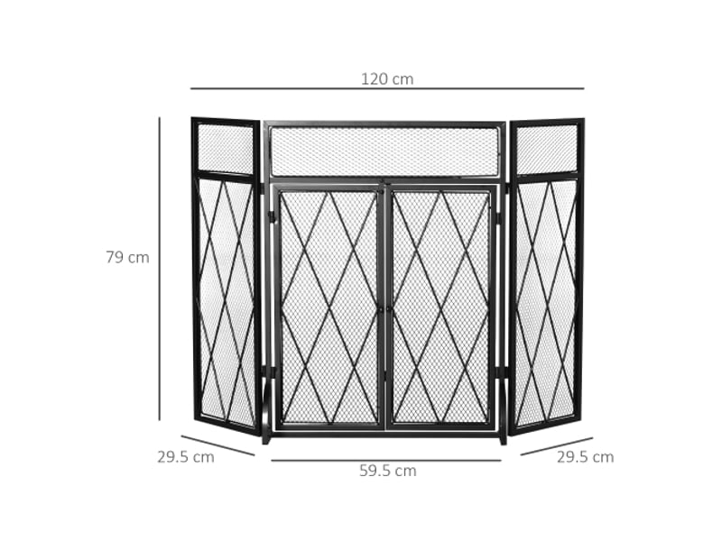  Pare-feu de cheminée noir en fer forgé à 3 panneaux, 120x79 cm, design élégant et sécurisé  - Conforama C