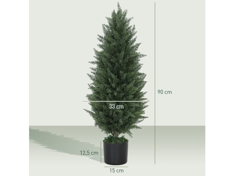  Lot de 2 cyprès artificiels 33x33x90 cm résistants aux uv en pot vert  - Conforama D