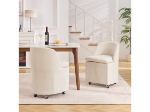 Chaises de salle à manger chenille 058 beige lot de 2 avec roulettes et housse amovible