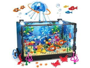 Set de construction aquarium 725 pieces avec 2 led, fond oceanique amovible et animaux marins mobiles
