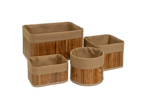 Lot de 4 paniers de rangement multiformes en bambou et tissu marron,corbeilles multi-usages décoratives