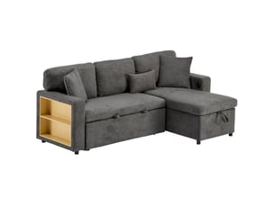 Canapé d'angle réversible convertible <strong>MODENVIE</strong> <strong></strong> 4 places Tissu gris avec coffre de rangement