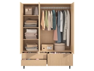 Armoire,135x45x200 cm,3 portes avec miroir et 3 tiroirs,mdf,blanc effet bois