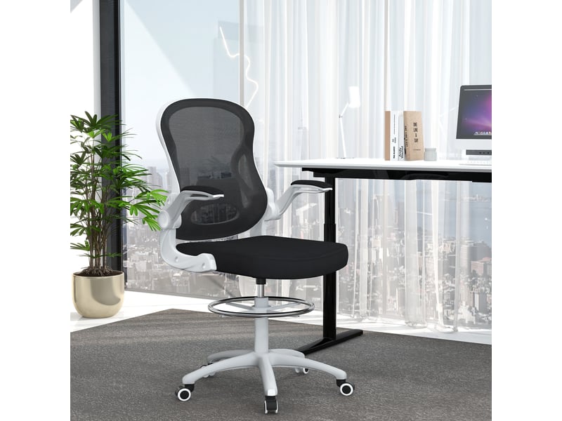  Chaise de bureau ergonomique en tissu respirant, hauteur réglable et accoudoirs relevables, 59 x 65 x 110-130 cm  - Conforama D