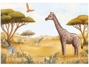 Papier peint panoramique intissé animaux safari beige - 300x210 cm - papier peint enfant