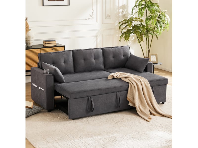  Canapé d'angle convertible modenvie 3 places réversible avec rangement et porte-gobelets gris 211 x 130 x 86 cm  - Conforama B