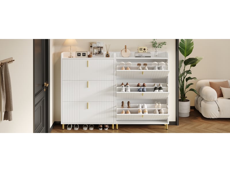  Meuble à chaussures lot de 2 avec 3 abattants, étagères réglables et anti-basculement pour entrée en mdf blanc - uvrion  - Conforama D