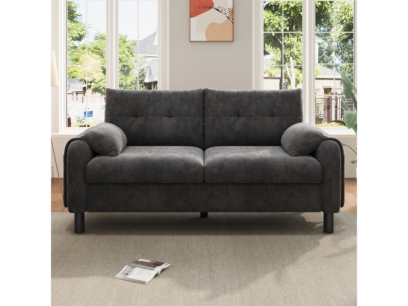 Canapé 2 places, canapé de salon, en tissu chenille, gris, coussins épais, style scandinave, pour salon, appartement, chambre - Conforama R