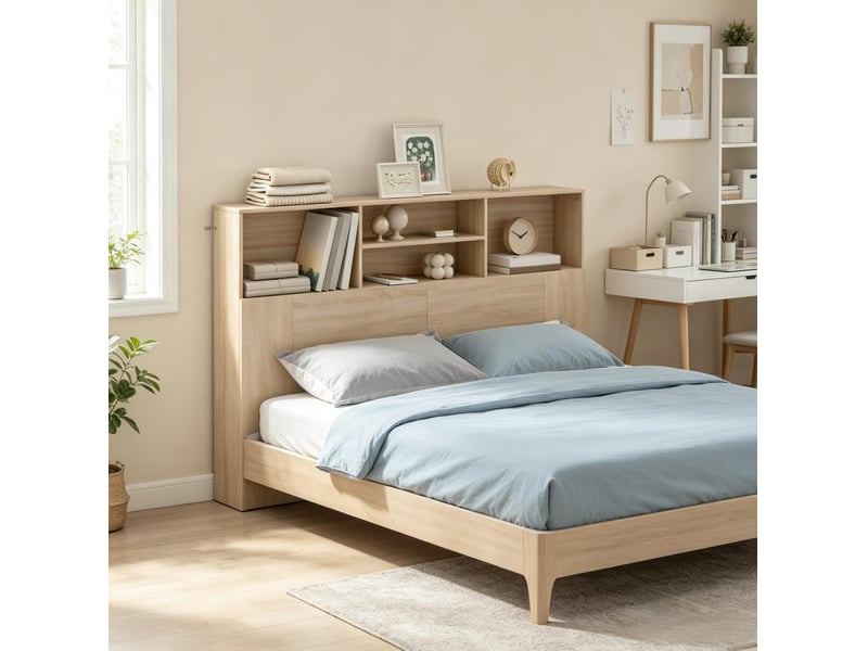 Tête de lit pour lit 140 cm 140 x 19 x 103,5 cm en panneaux de particules et mdf avec 4 niches naturel chicfurn - Conforama B