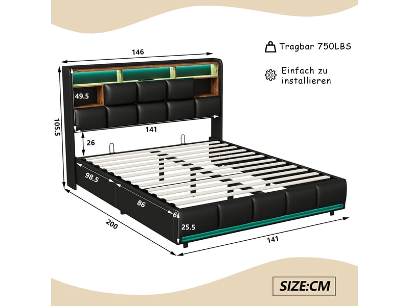 Lit coffre ezssw 140 x 190 cm coloris noir - Conforama C