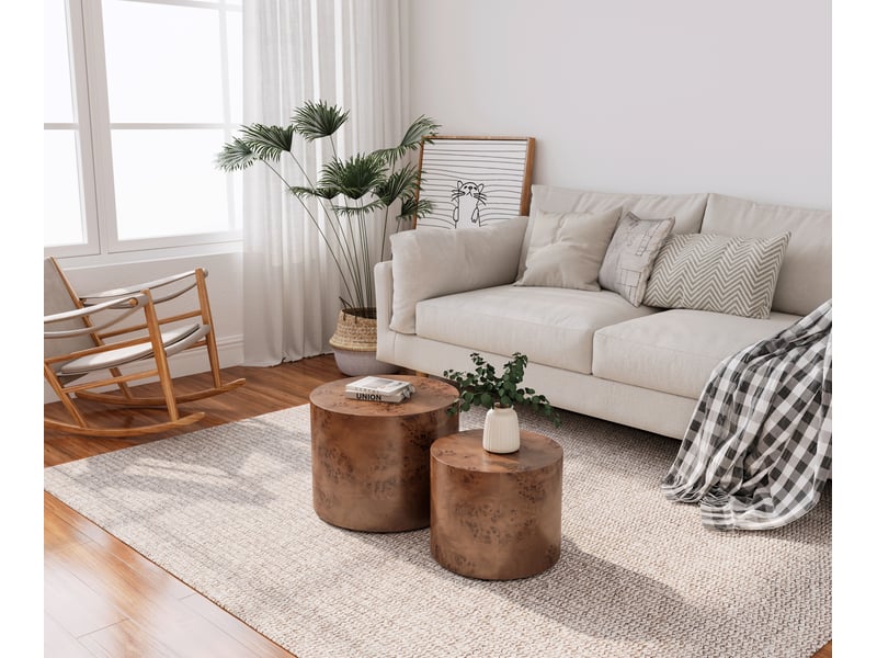  Tables basses imbriquées lot de 2 avec placage burl brun foncé  - Conforama W