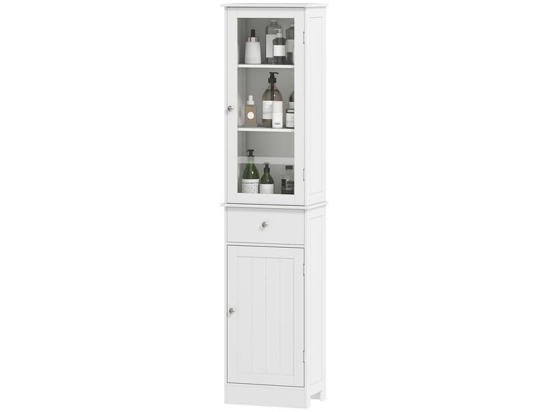 Meuble de salle de bain gain de place avec placard, tiroir et étagères en mdf, 40 x 27 x 171,5 cm, blanc  - Conforama B