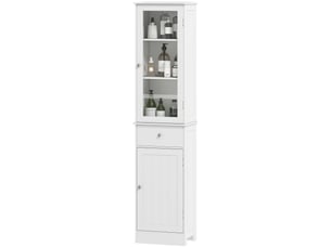 Meuble de salle de bain gain de place avec placard, tiroir et étagères en mdf, 40 x 27 x 171,5 cm, blanc