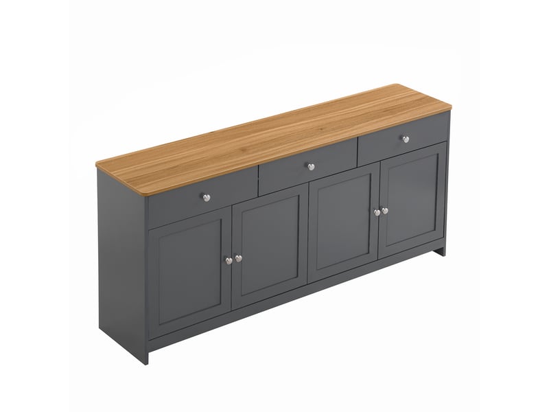 Buffet 160 x 37 x 75 cm gris noir et bois, mdf, 3 tiroirs, 4 portes, rangement pour salle à manger - Conforama D