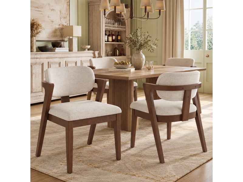  Lot de 2 chaises de salle à manger 56x57.5x79 cm structure en hévéa massif revêtement effet lin décor noyer et beige avoine OPULERANE TRADING LTD - Conforama C