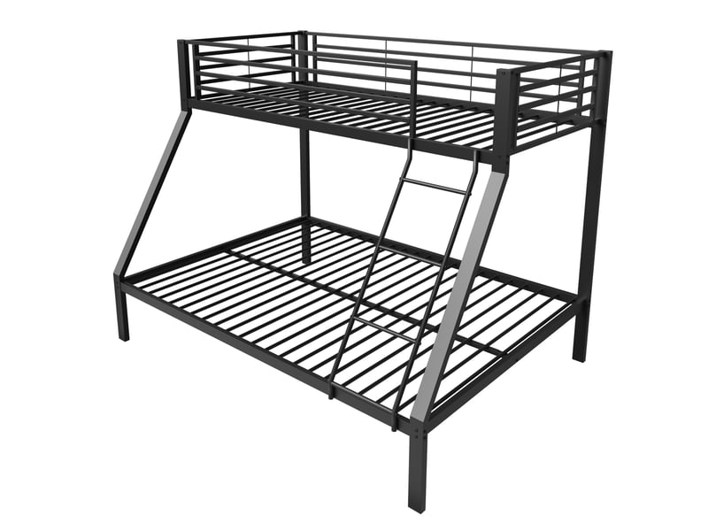  Lit superposé 90x200 cm et 140x200 cm protection contre les chutes métal couleur noir sans matelas, design industriel  - Conforama A