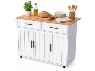 Desserte de cuisine à roulettes avec plateau rabattable 120 x 71 cm, blanche