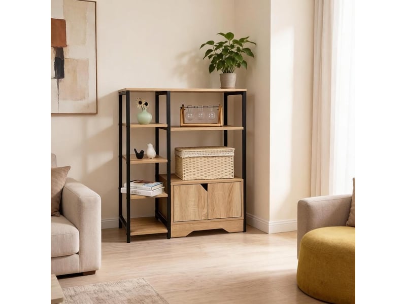  Bibliothèque créative 2-en-1, meuble de rangement multi-niveaux, buffet et étagère design  - Conforama E