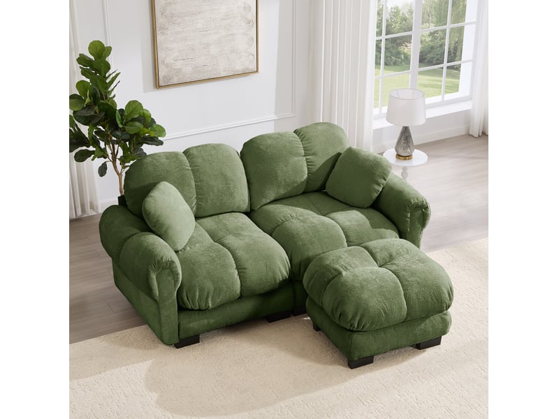  Canapé d’angle modulaire 2 places modenvie en tissu chenille vert avec ottomane mobile, assise matelassée, 190 x 149 x 90 cm  - Conforama E