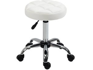 Tabouret roulant 35,5x51-67 cm pivotant réglable, avec roulettes, pour bureau et salon de coiffure, similicuir blanc