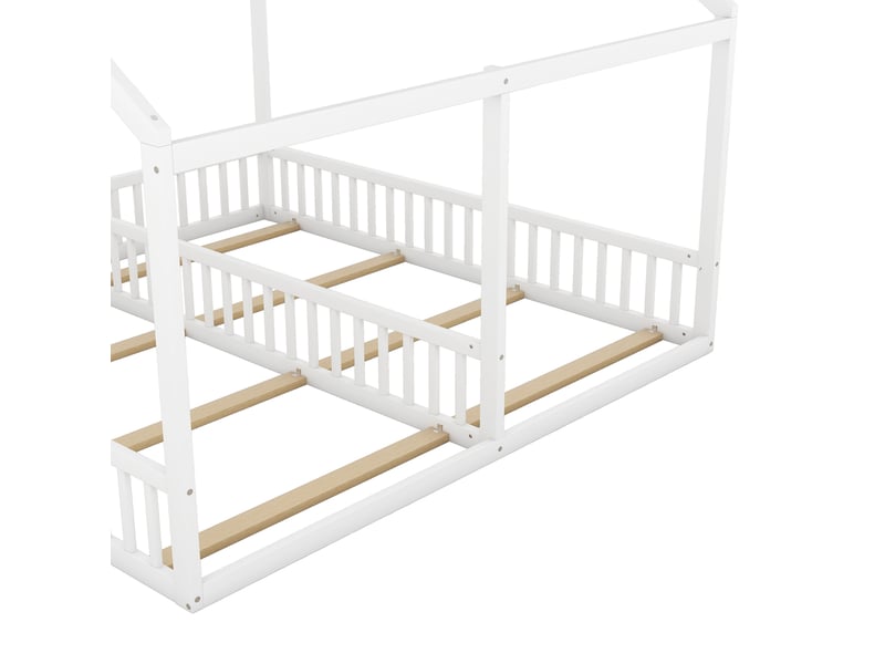  Lit cabane double enfant avec 2 couchages 90 x 200 cm côte à côte et barrières, pin et mdf, blanc Fay Lum - Conforama D