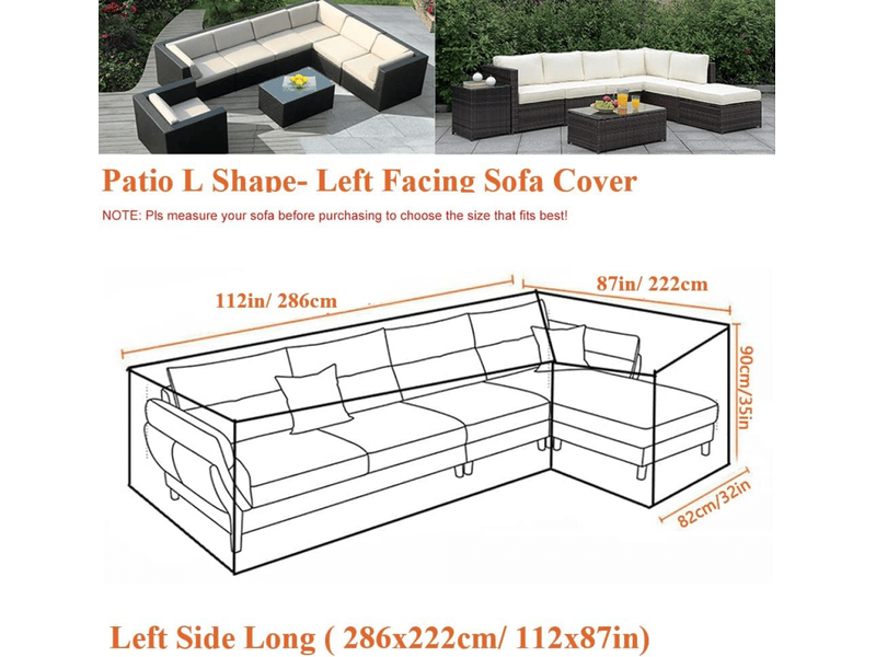  Housse de chaise - 222 x 286 cm *82cm housse de meuble d'angle jardin imperméable, housse de canape jardin en forme de l, couverture en 210d oxford tissu  - Conforama C