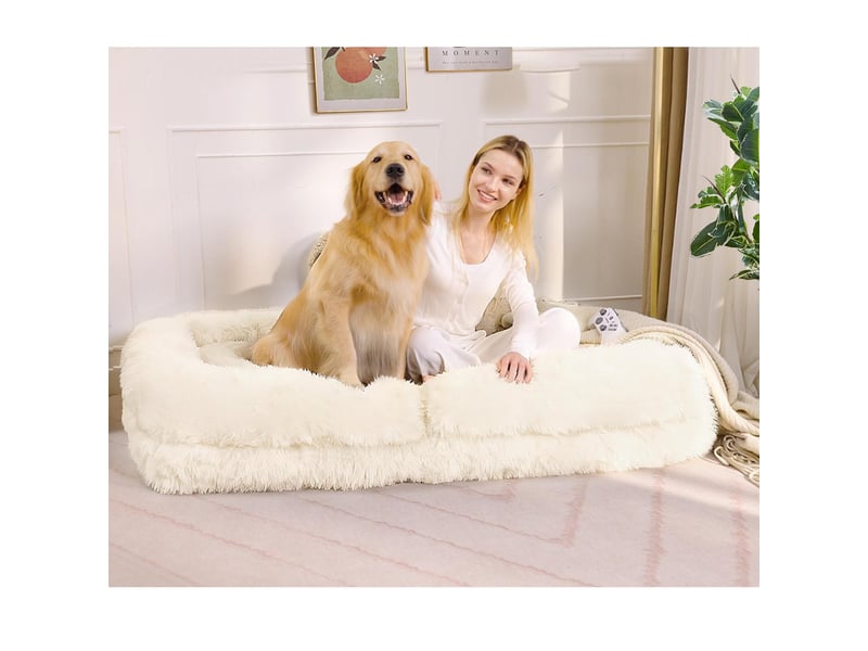  Fauteuil lit de sol inclinable 5 positions 102 x 89 x 88 cm – lit panier géant humain transformable avec coussin lombaire – peluche – beige  - Conforama D