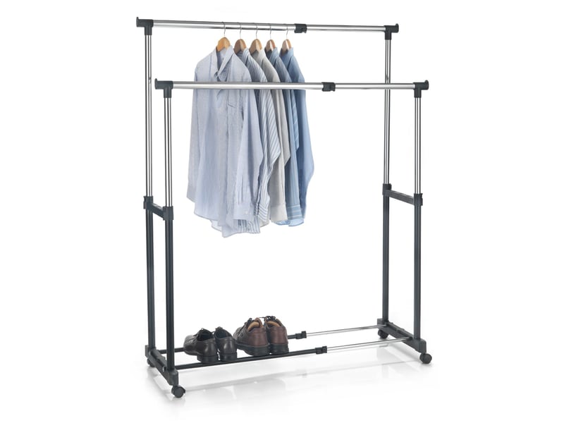 Porte-vêtements Mobile WENKO All In - Repliable, Métal Chromé, Réglable 117-169 Cm, 4 Roulettes, 50 Kg