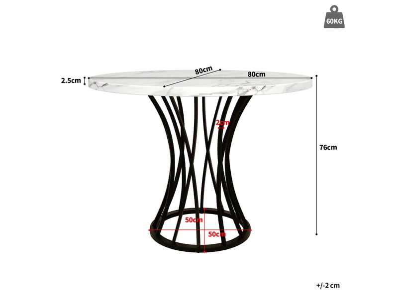  Table ronde 80x80x76 cm avec pieds métalliques, design géométrique, pour salon, motif marbre (non marbre), mdf, noir  - Conforama D