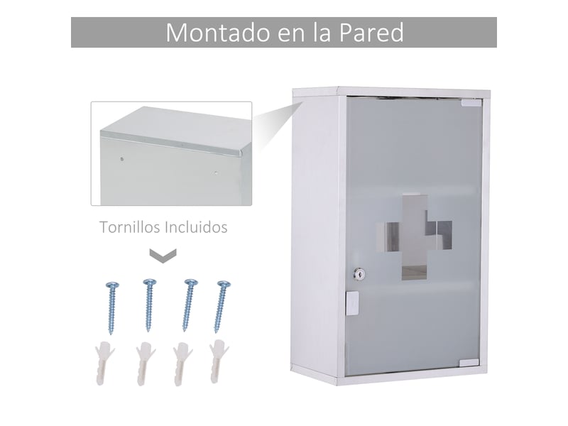  Armoire à pharmacie murale en acier inoxydable, serrure à 2 clés, 3 compartiments, 30 x 18 x 50 cm  - Conforama W